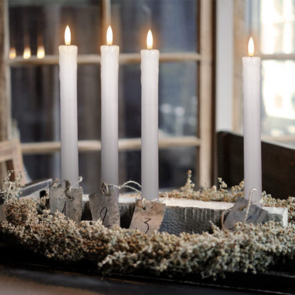GenSwin Drip Wax Flameless Taper Candles Flickering with 10-Key Remote, Battery Operated Led Warm 3D Wick Light Window Candles Real Wax Pack of 6, Christmas Home Wedding Decor(White, 0.78 X 9.64 Inch)