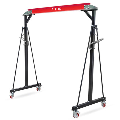1 Ton Gantry Crane Compatible with Chain Hoist, 8-12 FT Adjustable Height 2200 LBS Shop Crane with Locking Casters, Shop Lift Hoist for Garage, Workshop, Warehouse