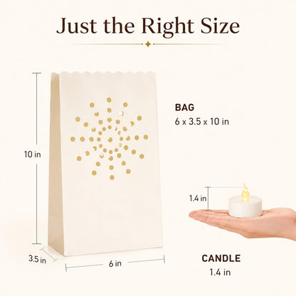 AceList 30 Sunburst Luminary Bags with Flameless Candles & Batteries - Reusable Outdoor Luminaries for Christmas Driveway, Walkway & Party - Moisture-Resistant Coated Paper Lanterns Set
