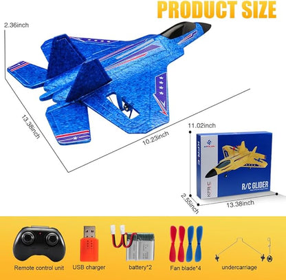 Fremego RC Airplane F22 Fighter Jet for Kids &amp Adults 2.4GHz Remote Control with Gyro Stabilization LED Lights Crash Resistant EPP Foam Perfect Beginner Gift(Blue)