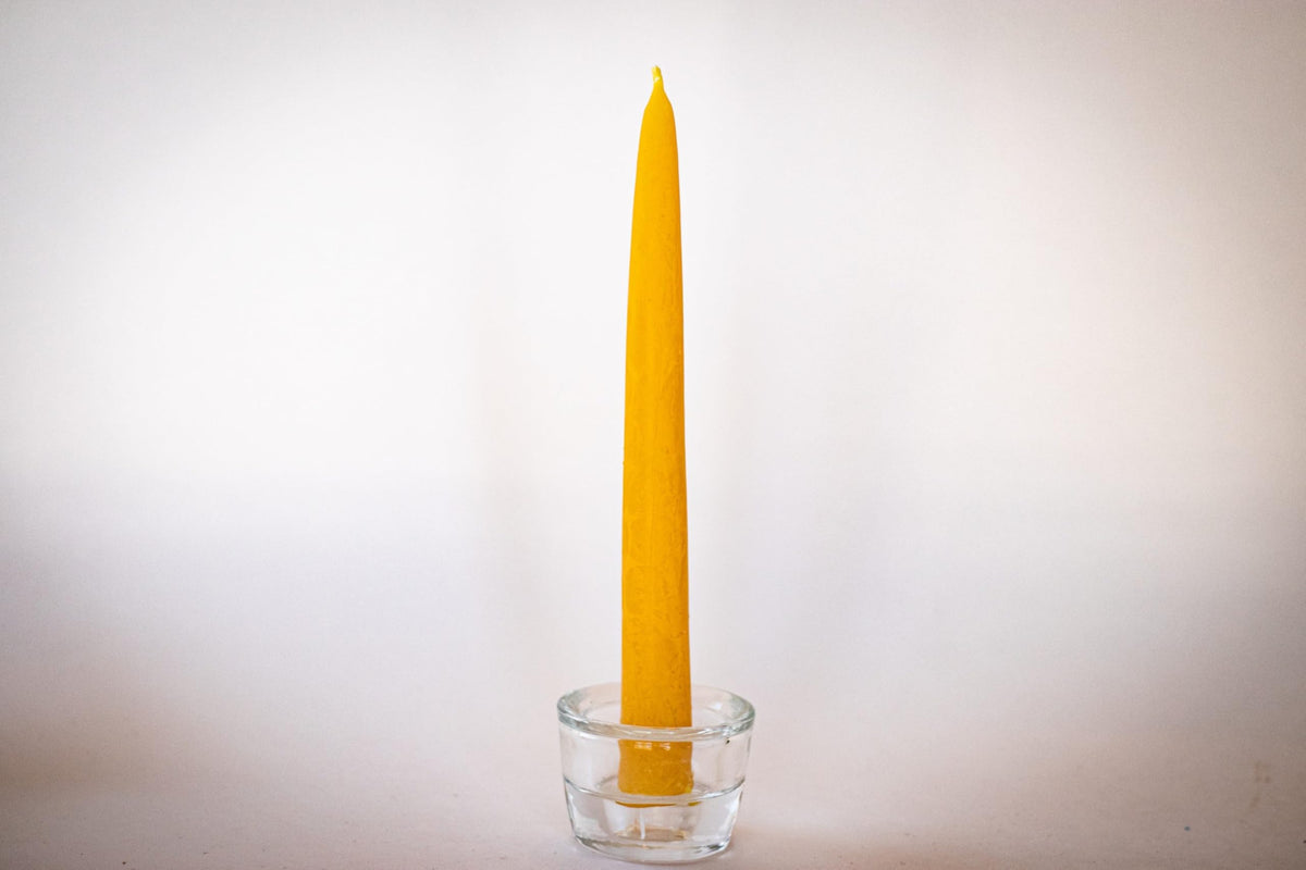 100% Pure Beeswax Taper Candles - All-Natural Handmade Decorative & Dipped Smokeless Unscented Candles for Christmas, Advent, and Hanukkah, Yellow, 8.5 Inches, 12 Candle Set, by BeeTheLight