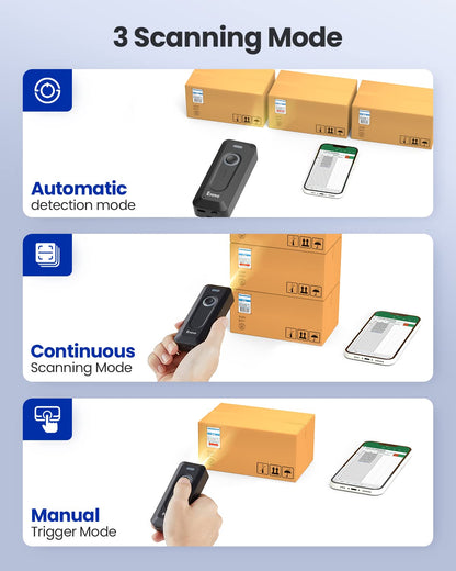 2-Pack Eyoyo 2D Bluetooth Barcode Scanner Wireless with Clip, 2000mAh Battery with Level Indicator, Portable Mini Barcode Reader for Library Inventory Compatible with iPhone, iPad, Android Phone