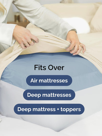 Skiennix Extra Deep Split King Sheet Set | 7-Piece Breathable Cooling Bedding - Soft, Wrinkle-Free Off White