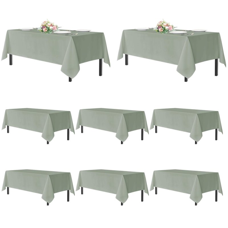 sancua Sage Green Tablecloths for 8 Foot Rectangle Tables, 8 Pack - Washable Polyester Fabric Table Cloth for Wedding Party, Birthday, Banquet Reception, 60x120 Inch