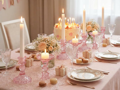 Simeitol Glass Candle Holder Set of 12, Pink Taper Candle Holders Bulk, Vintage Candlestick Holders, Candle Stick Holder for Table Centerpieces, Wedding & Mother's Day