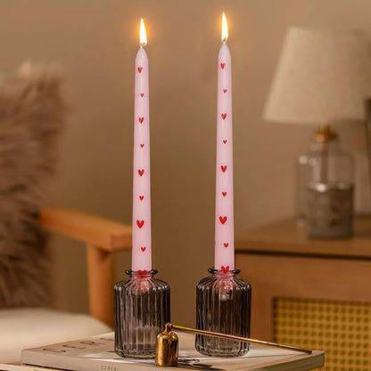 Taper Candles 10 Inch Print Candle Handmade Unscented Red Heart Long Candles 2 Pack Twisted Candlesticks for Wedding Home Decoration Gifts