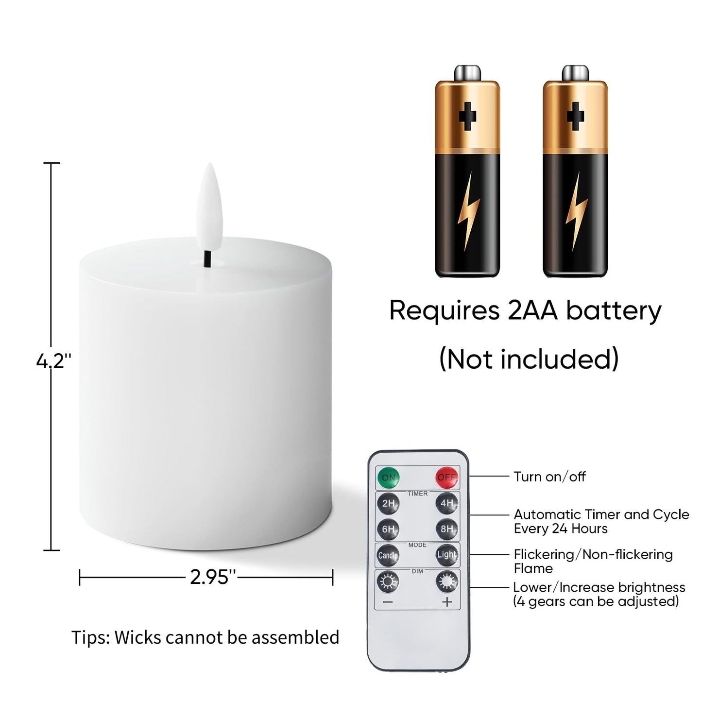 Homemory White Flameless Candles Battery Operated with Remote Timer, 3x3 Real Wax LED Pillar Candle for Home Fireplace Bedroom Living Room Party, Set of 2