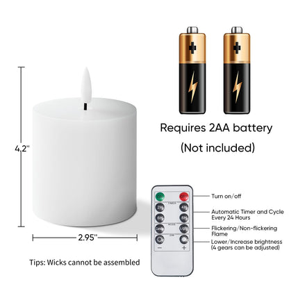 Homemory White Flameless Candles Battery Operated with Remote Timer, 3x3 Real Wax LED Pillar Candle for Home Fireplace Bedroom Living Room Party, Set of 2