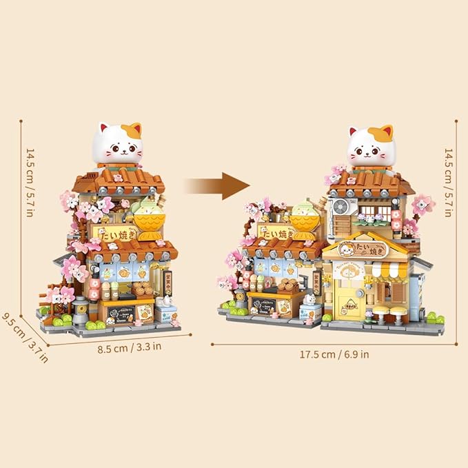 Lucky Cat Building SetOpenable Taiyaki Shop 923PCS Mini Brick Building Toy for Boys Girls Age 8+