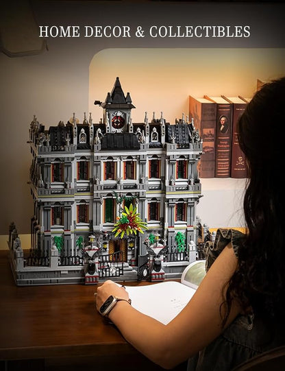 Lunatic Asylum City Modular Building Bricks Set with LEDMOC Street View Architecture 3 Levels Insane Asylum Hospital Modular Buildings Construction Sets Ideas Gifts for Adults(7537 Pcs)