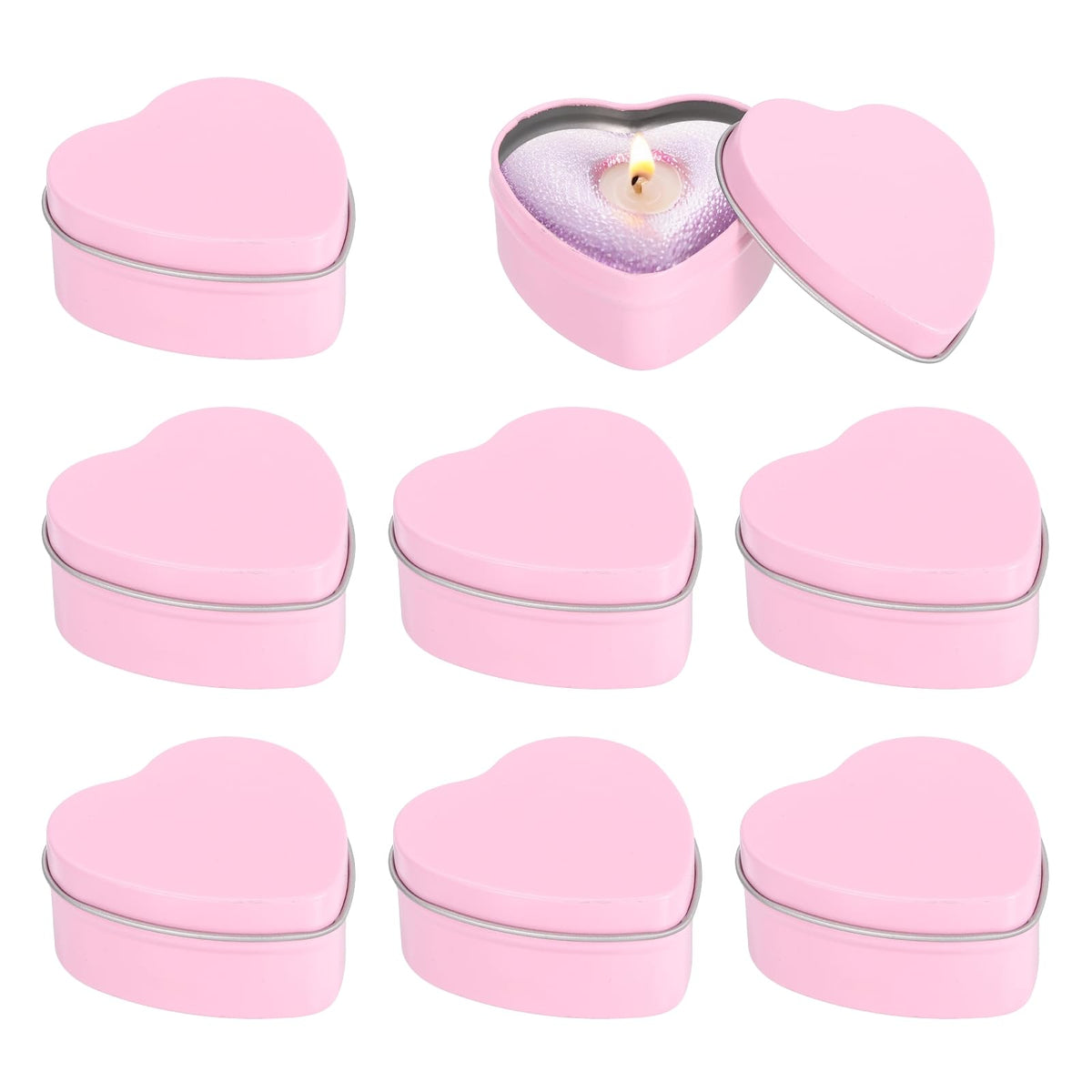 MECCANIXITY Heart Shaped Candle Tins, 2 oz Empty Metal Tin Cans Candles Containers for Candle Making Candies Gifts DIY Crafts, Pink, Pack of 8