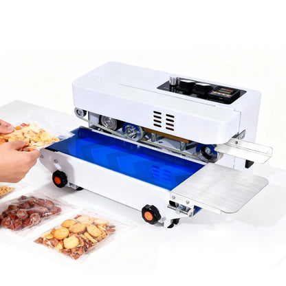 Minssine Commercial Heat Sealer Machine, Automatic Continuous Bag Band Sealing Machine with Digital Temperature Control, Adjustable Speed, Desktop Bag Sealer for Plastic Bags Films (110V/60HZ)