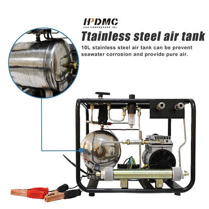 HPDMC Oil-free Dive 12V 550W Air Compressor System Vacuum Pump with 1x50 FT Hose & 1xRegulator / Respirator for Snorkeling Diving