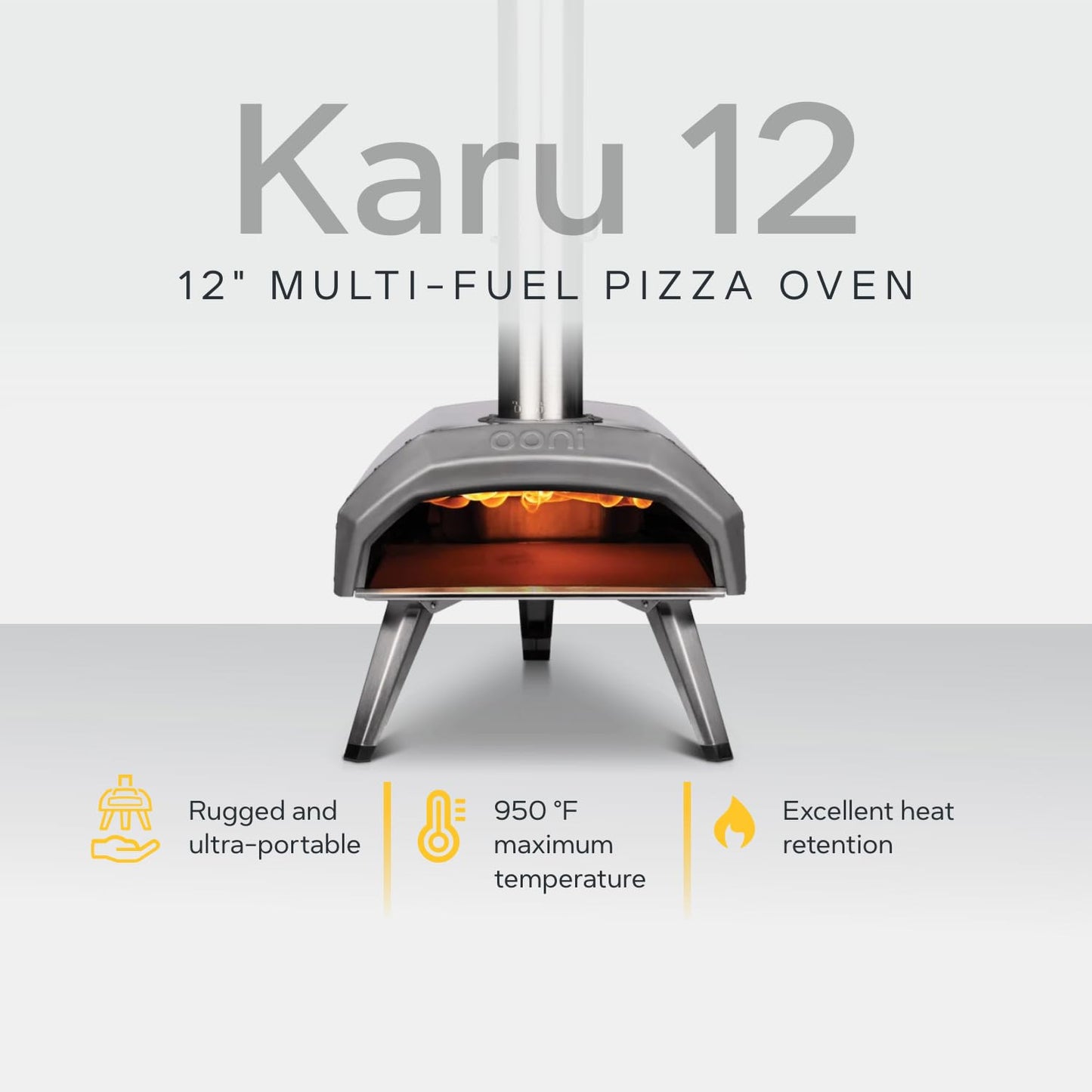 Ooni Karu 12 Multi-fuel Outdoor Portable Pizza Oven - Reaches 950°F and Cooks 12 Inch Pizzas in 60 Seconds. Versatile Wood or Propane Gas Fired Grill with Pizza Stone