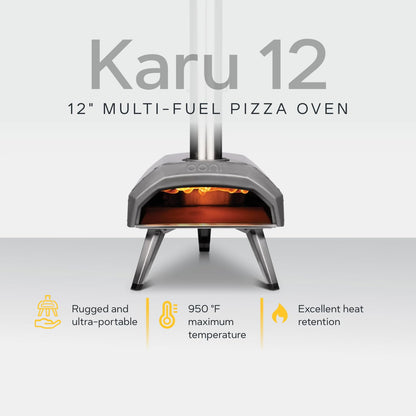 Ooni Karu 12 Multi-fuel Outdoor Portable Pizza Oven - Reaches 950°F and Cooks 12 Inch Pizzas in 60 Seconds. Versatile Wood or Propane Gas Fired Grill with Pizza Stone