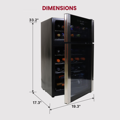 Koolatron 29 Bottle Wine Fridge – Wine Cooler with Glass Door, 3 Cu ft (86 L) Beverage Can Refrigerator, Digital Temperature Control/Dual temperature zone, Ideal for White, Red & Sparkling Wine