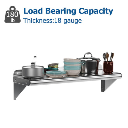 DEXSO NSF Certified Stainless Steel Wall Shelf 12" x 60" with Backsplash - Heavy-Duty Commercial Grade, 180 lb Capacity - Ideal for Restaurant and Kitchen Use