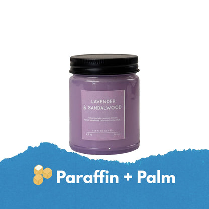 Lavender & Sandalwood Scented Candle 6.5oz – CW Studio Color Glass Jar — Hand-Poured Soy & Paraffin Wax – Clean Burn, Smokeless, Up to 30 Hours, Home Decor & Gift Giving