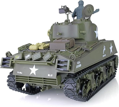 Heng Long US in Stock RC Tank 2.4G 1/16 Scale 7.0 Plastic Version M4A3 Sherman Smoking Unit Battle Tank Military Transport Vehicles 340° Rotating Turret IR Combat Model 3898 BB Airsoft