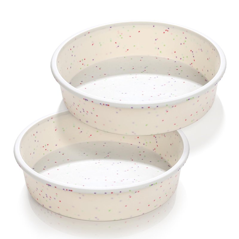 Vinino 8 Inch Silicone Round Cake Pan with Metal Reinforced Frame Set of 2, Nonstick Silicone Springform Pan for Baking Suitable for Making Layers, Cheese & Chocolate Cakes