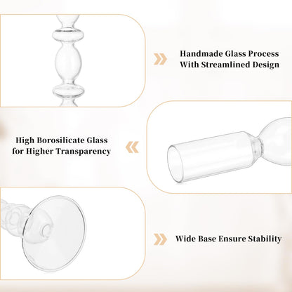 Glasseam Glass Candle Stick Holder: Clear Taper Candle Holders Set of 3, Modern Candlestick Holders for Taper Candles, Decorative Candle Holder for Table Centerpiece Wedding Party Christmas Decoration