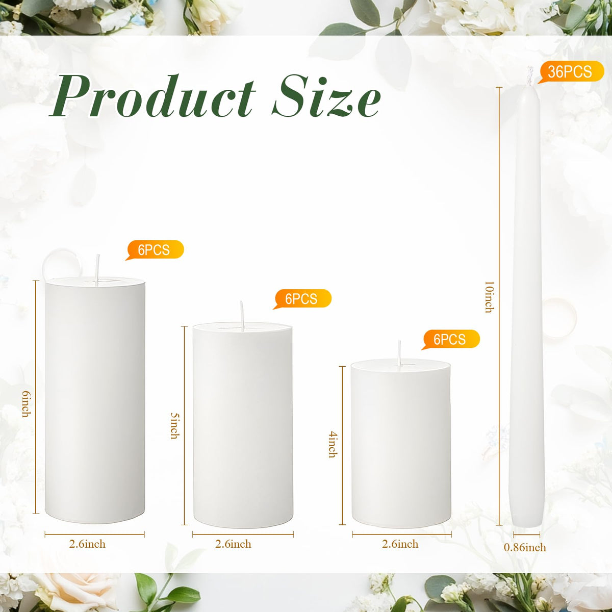 MTLEE 54 Pcs Unity Candles Set for Christmas Unity 4" 5" 6" White Pillar and 10'' Taper Candles Bulk Ceremony Wedding Decorations Accessories for Banquet Party Centerpiece Dining Home Decor