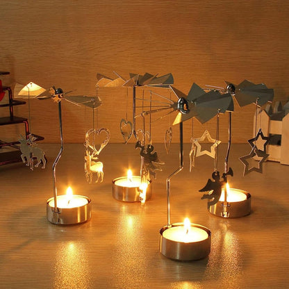 Rotary Candle Holder, Spinning Windmill Candlestick Carousel Candle Tea Light Holder with Romantic Candlestick Ornament for Wedding Party Christmas Home Decor