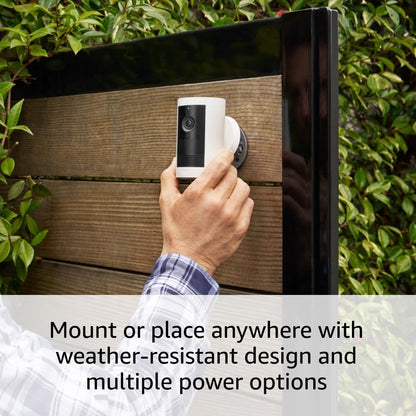 Introducing Ring Outdoor Cam Plus, Battery — Wide-Angle 2K Video with Ring Vision, Low-Light Sight for full-color night vision, Mount-Anywhere Versatility, White