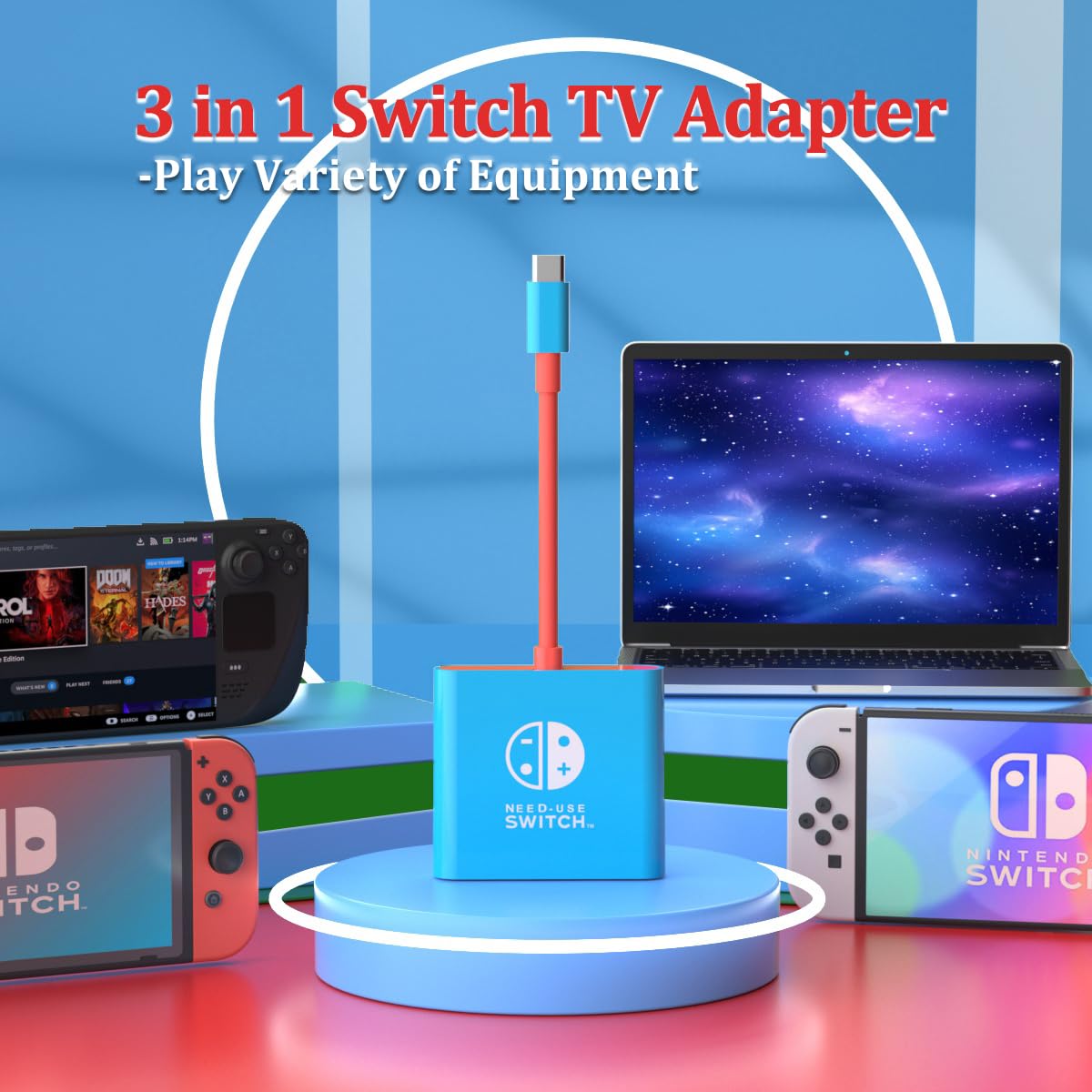 Switch Dock for Nintendo Switch Tv Adapter Portable Switch Docking Station, Switch TV Adapter Compatible Steam Deck/Switch OLED, USB C to HDMI Adapters Support 4K/1080P Switch TV Dock Mode