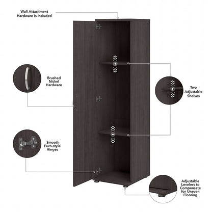 Bush Business Furniture Universal Tall Narrow Storage Cabinet with Door and Shelves in Storm Gray