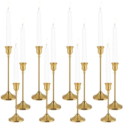 Tunyet Candlestick Holders 4 Sets(12 Pcs), Brass Gold Candle Holders with Anti-Slip Pad, Metal Taper Candle Holder, Candle Holder for Wedding Fireplace Mantel Housewarming Gift