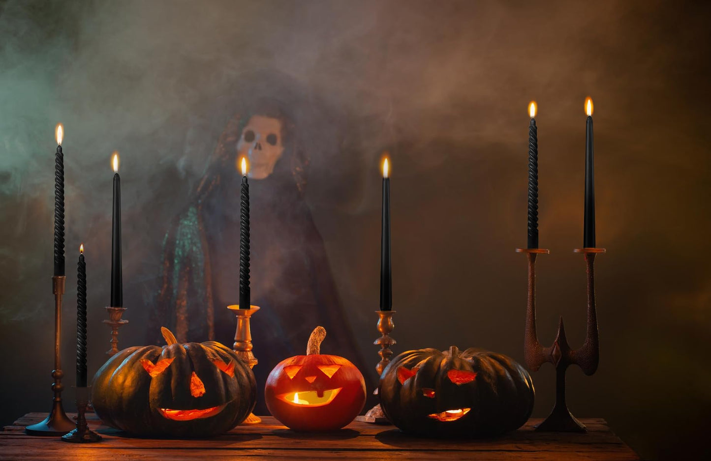 6 Pack Black Taper Candles and 6 Pack Spiral Candles Set – 10 Inch Elegant Dripless Candlesticks for Halloween Decor Parties Meditation and Home Ambiance
