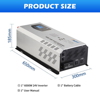 Ampinvt 6000W Peak 18000watts Pure Sine Wave Power Inverter 24V DC to AC 120V 240V Split Phase with Battery AC Charger,Off Grid Low Frequency Solar Inverter for Home