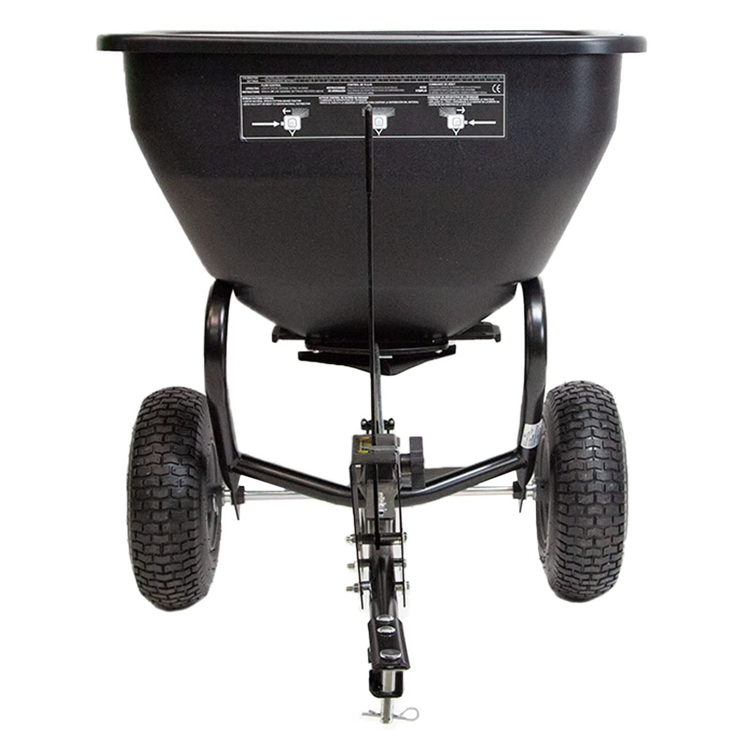 Brinly BS36BH-A Tow Behind Broadcast Spreader with Universal Hitch, 175 lb.+ -Flat Black