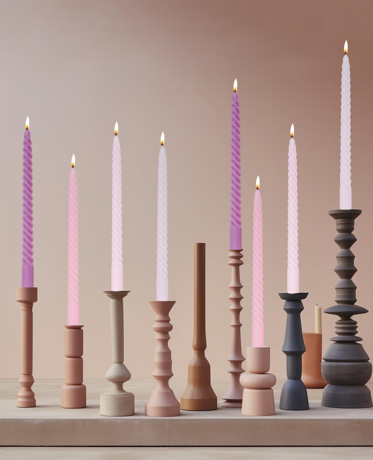 LPUSA Purple Gradient Tall Taper Candles Spiral Candle Sticks,Unscented Pastel Candle for Holiday,Wedding and Home Decoration,10inch,12 Pack(E-Purple Gradient)