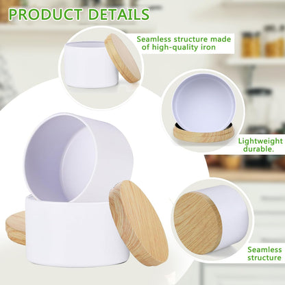 ABK 24PCS 4oz White Candle Tins With Wood Grain Lids, Matte Jars for Candle Making, Empty Metal Container