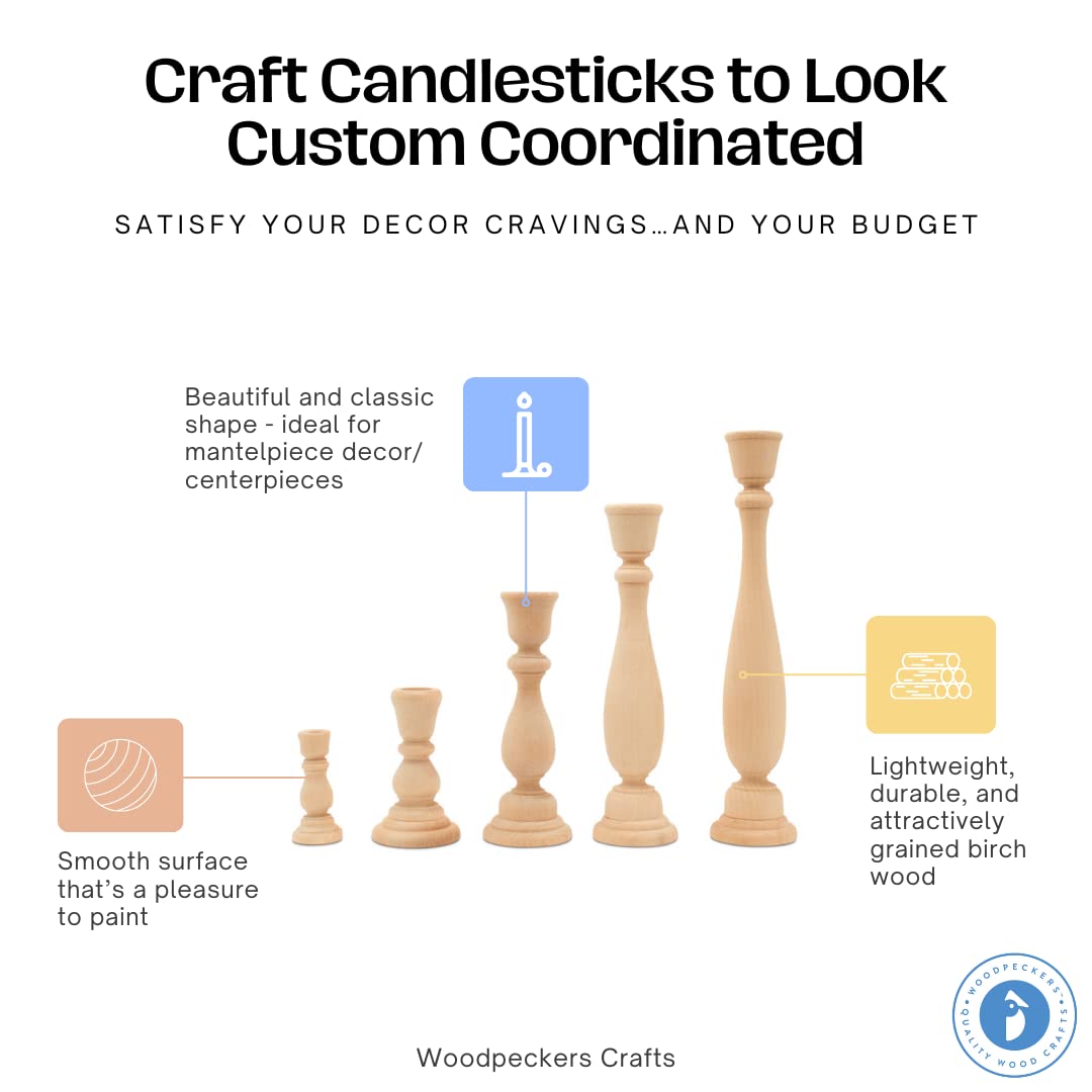 Mini Wood Candle Holders, 4 Inch Wooden Candlestick Holders with 7/8 Inch Hole, Set of 4 Unfinished Wooden Candle Holders, Farmhouse Rustic Candle Holder for Crafts, Decorating and Painting