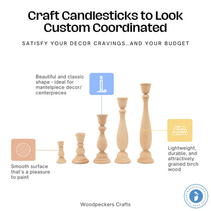 Mini Wood Candle Holders, 4 Inch Wooden Candlestick Holders with 7/8 Inch Hole, Set of 4 Unfinished Wooden Candle Holders, Farmhouse Rustic Candle Holder for Crafts, Decorating and Painting