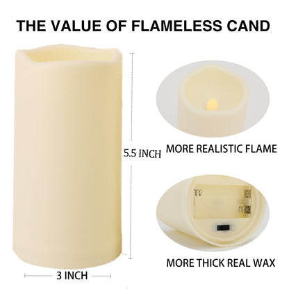 Biyanuo 2PACK Outdoor Plastic flameless Candles with Remote Control and Timer, LED Flickering Battery Operated Electric Pillar Candles (D3 xH5.5) for Camping, Weddings, Home Decoration