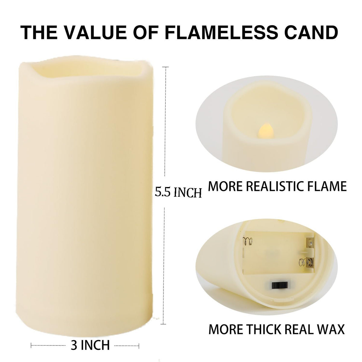 Biyanuo 12PACK Outdoor Plastic flameless Candles with Remote Control and Timer, LED Flickering Battery Operated Electric Pillar Candles (D3 xH5.5) for Camping, Weddings, Home Decoration