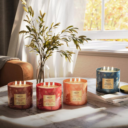 Candle-lite Fall Scented Candles, Amber with Leathered Musk and Spiced Cardamom, 14 oz 3-Wick Jar Candle, Proudly Poured in USA, Autumn Home Decor, 45 Hours of Burn Time, Ideal Gift for Men and Women