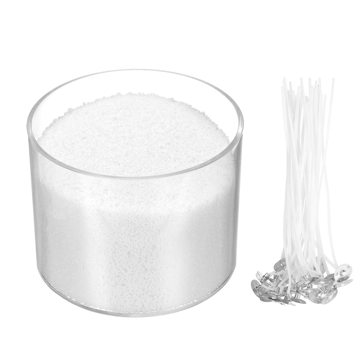 MECCANIXITY Pearled Sand Candles with 50 Pcs Wicks 21Oz / 600g Candle Beads Refillable Powder Sand Wax Making Kit for Thanksgiving Christmas Wedding Party DIY Home Crafts, White