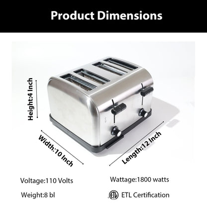 Tanxinxin Commercial Grade Toaster 4 Slice 225 pcs/Hour 1800W Industrial Toasters Wide Slot 6-Settings Stainless Steel Heavy Duty for Restaurant Bagels,muffin,Tray, Bread, Breakfast, Texas Toast