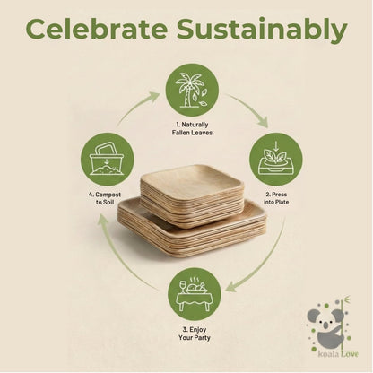 Palm Leaf Plate Bamboo Paper Disposable 6 Inch 200 Bulk Appetizer and Dessert Square Party Pack Eco Biodegradable Compostable Wooden Plate Better Than Plastic By KoalaLove