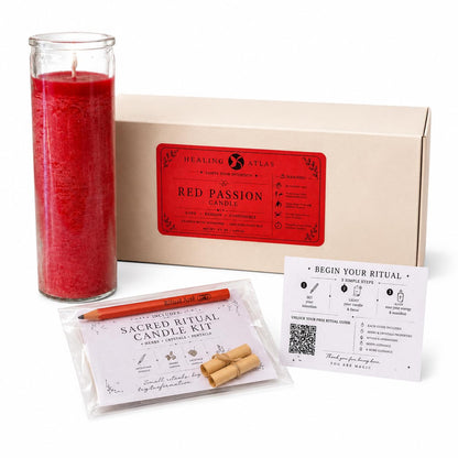 Red Passion Manifestation Candle Kit – 8" Ritual Prayer Candle with Intention Scrolls, Pencil & QR Guide for Passion, Confidence, Motivation & Strength