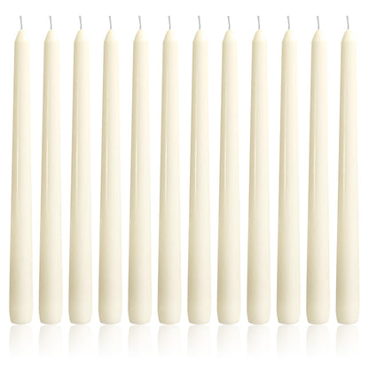OSHINE Ivory 10 Inch Taper Candles - 12 Pack Long Taper Candle Dripless Unscented Smokeless & Emergency 7-8 Hours Long Burning Tall Candlesticks Ideal for Weddings, Dinner Party, Easter
