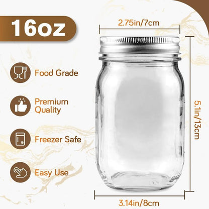 Leaflai 2 Pack 16oz Glass Mason Jars with Airtight Lids - Regular Mouth Canning Jars for Jam, Honey, Jelly, Pickling, Meal Prep, Overnight Oats, Smoothies, Salads - Wedding Favors, Party & Gift