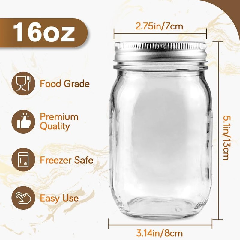 Apidgrowth Regular Mouth Mason Jar with Lids,16oz Glass Canning Jar for Canning, Drinking, Storing Food, Decorating,Holding Parties,Christmas gift(2 Pack)