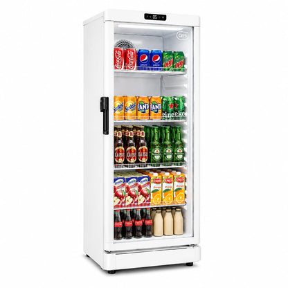 GRS Commercial Display Refrigerator with Glass Door Lock | Cool Air Flow & Temperature | Beverage fridge, Drink and Wine Cooler with Adjustable Display Shelf for Stores and Bars | Silver, 7.1 Cu. Ft