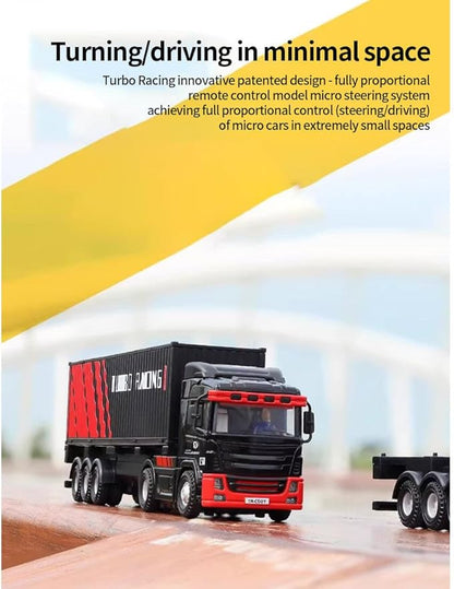 Turbo Racing 1/76 RC Semi Truck 2.4GHz 3CH Electric 4WD Mini Remote Control Tractor Model Desktop Scale Vehicle for Hobbyists (RTR/Red &amp Black)